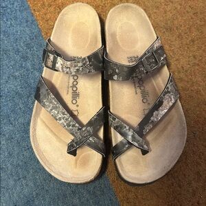 Papillio by Birkenstock Women’s Sandals Size 38 | Black Marble Strappy Cork Foot